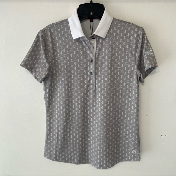 New! GREYSON Grey Short Sleeves Wolf Links Scarlett Polo Shirt 37533 - Picture 2 of 9